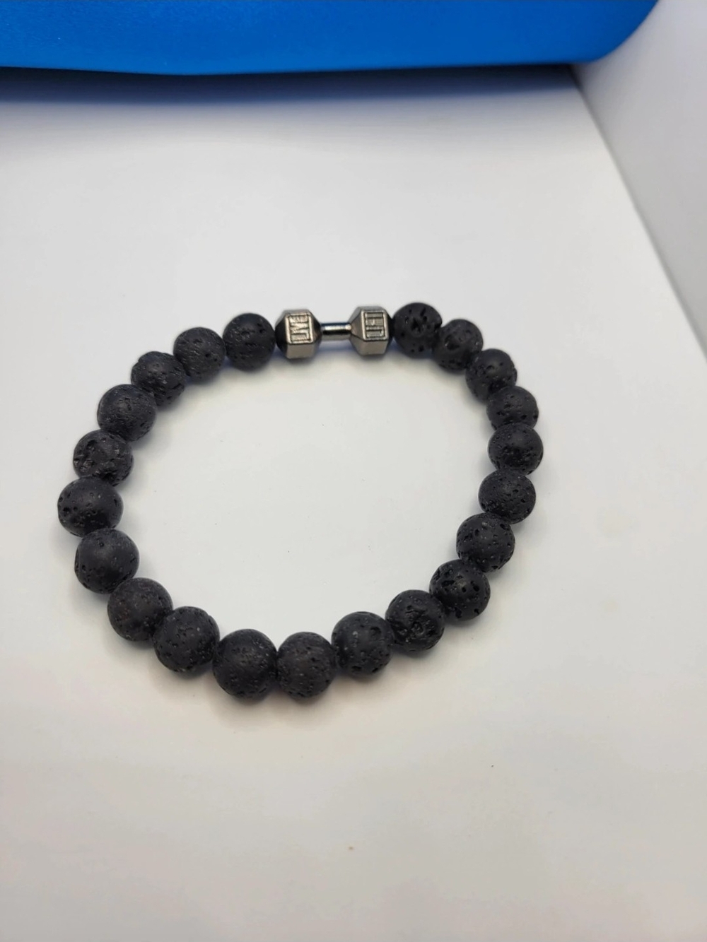 Men's Black Lava Stone Bead Bracelet with Silver Accent